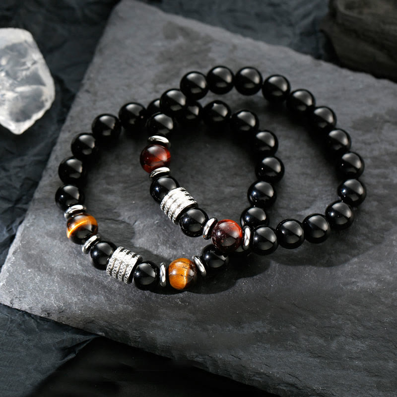 Obsidianarmband 10 mm mit Tigerauge für Stärke und Gleichgewicht