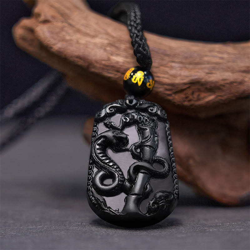 Obsidian-Halskette mit chinesischem Sternzeichen und Reinigungserfüllung