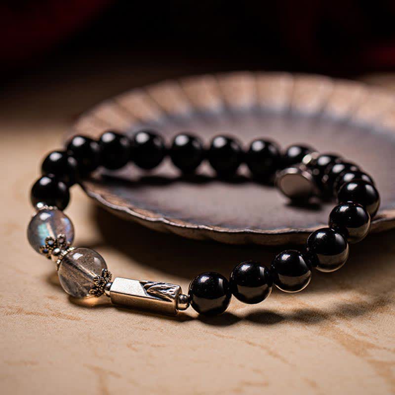 Obsidian-Mondstein-Paararmband 8 mm und 10 mm für Stärke