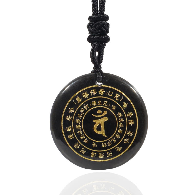 Obsidian-Halskette mit Sanskrit-Mantra-Anhänger für Stärke und Gleichgewicht