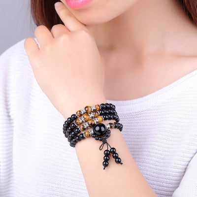 Obsidian Tiger Eye Mala Armband für Meditation