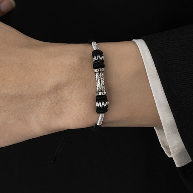 Om Mani Padme Hum 925 Silber geflochtenes Seilarmband