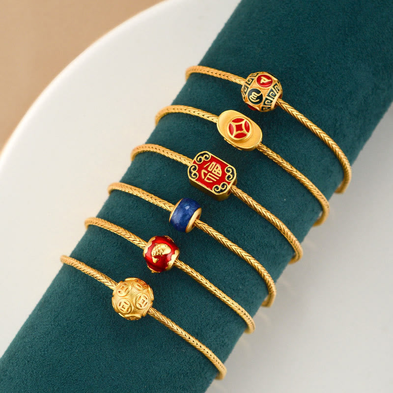 Om Mani Padme Hum Friedensarmband aus Kupfer und 18 Karat Gold