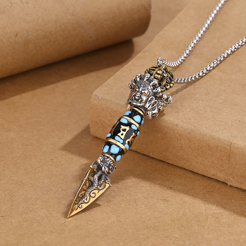 Om Mani Padme Hum Dzi-Perlen-Halskette mit drehbarem Anhänger