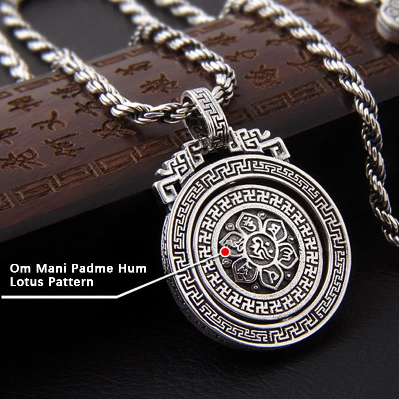 Om Mani Padme Hum Halskette | Kupfer Silber Drehbarer Anhänger