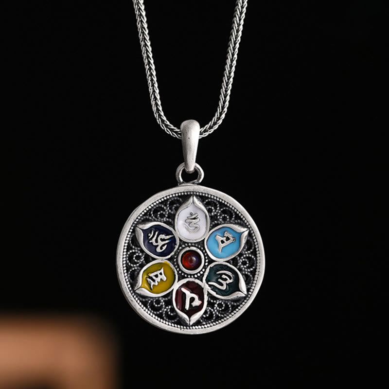 Om Mani Padme Hum Halskette | Tibetischer Anhänger aus Kupfer und Silber