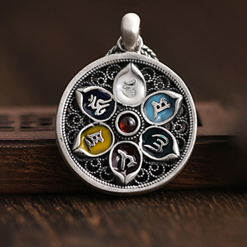 Om Mani Padme Hum Halskette | Tibetischer Anhänger aus Kupfer und Silber