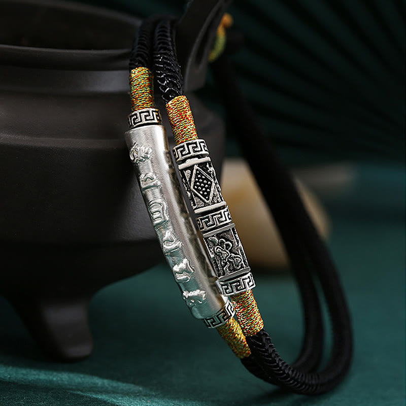 Om Mani Padme Hum Sterling Silber Doppeltes handgewebtes Armband