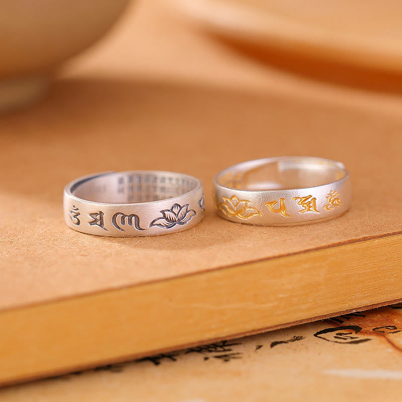 Om Mani Padme Hum Lotus-Ring aus Sterlingsilber, verstellbar