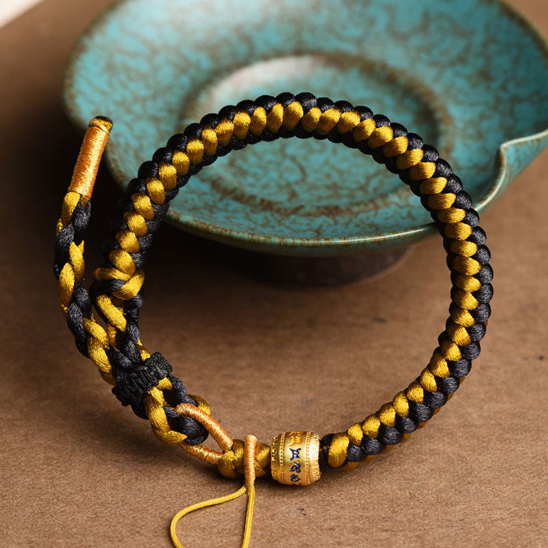 Om Mani Padme Hum Tibetisches Schwarzgold-Seilarmband