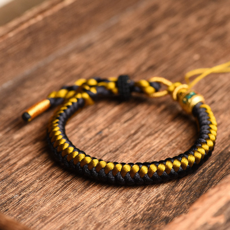 Om Mani Padme Hum Tibetisches Schwarzgold-Seilarmband