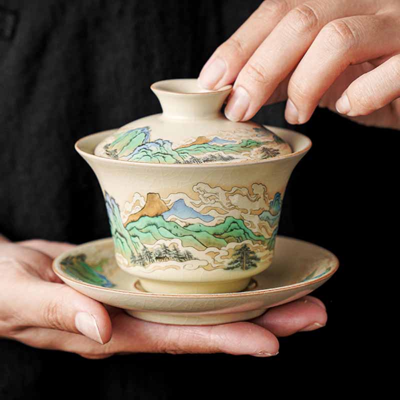 Panorama Keramik Gaiwan 12 cm Zen-Teetasse mit Deckel