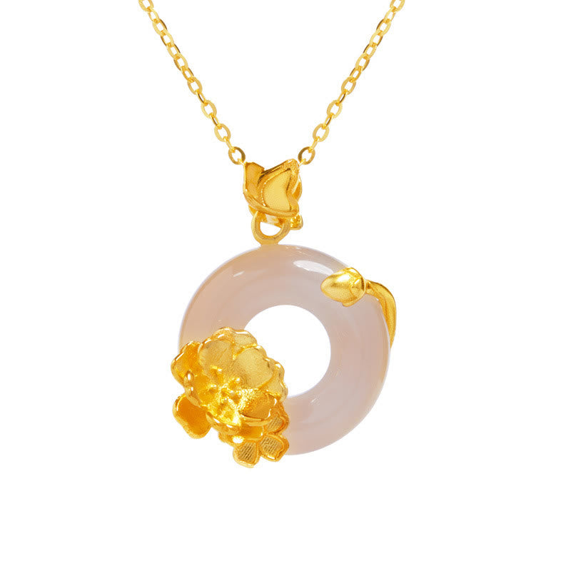 Peace Buckle Pfirsichblüten-Schmetterling Spirituelle Halskette aus Sterlingsilber