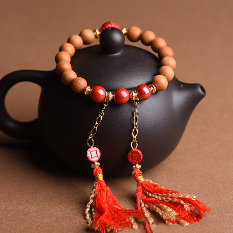 Pixiu-Armband aus Pfirsichholz für Reichtum und Schutz, 8 mm Perlen