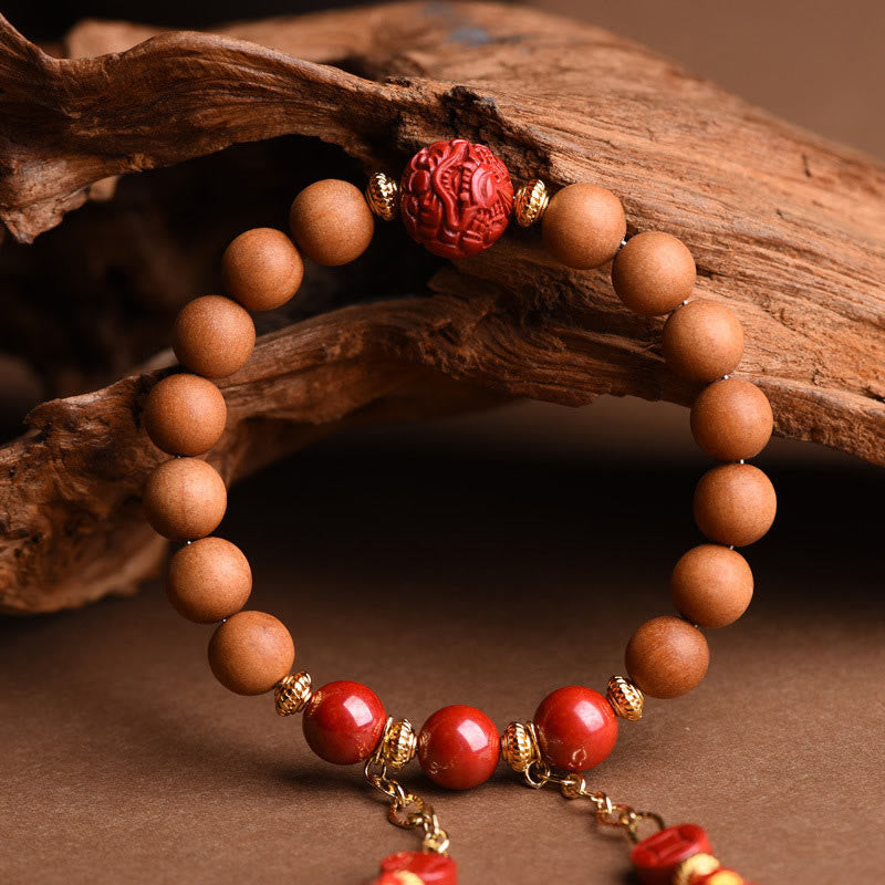 Pixiu-Armband aus Pfirsichholz für Reichtum und Schutz, 8 mm Perlen