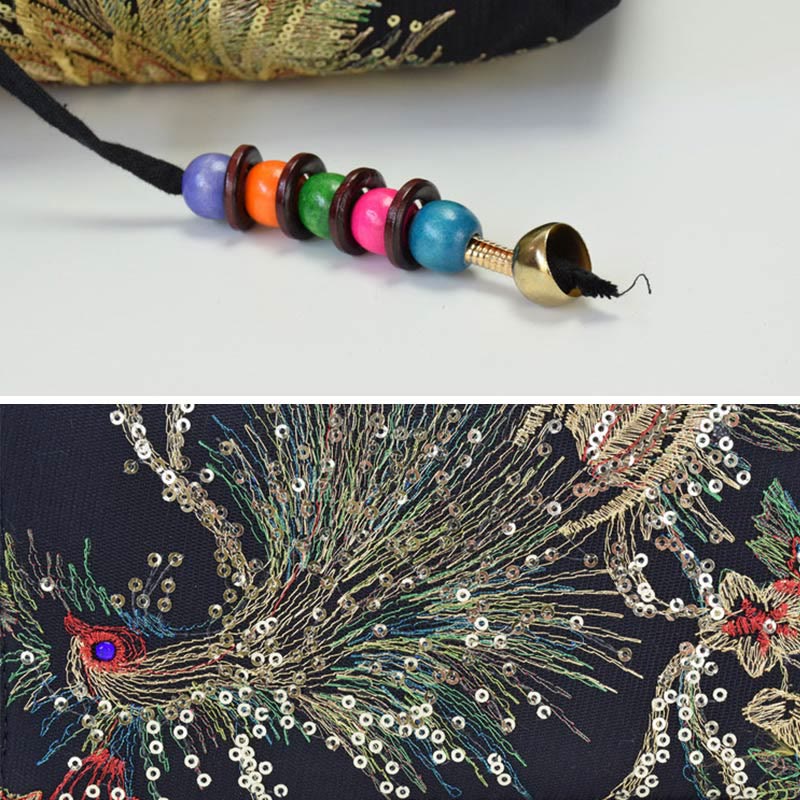 Pfauenbestickte Tragetasche | Schultertasche aus Canvas