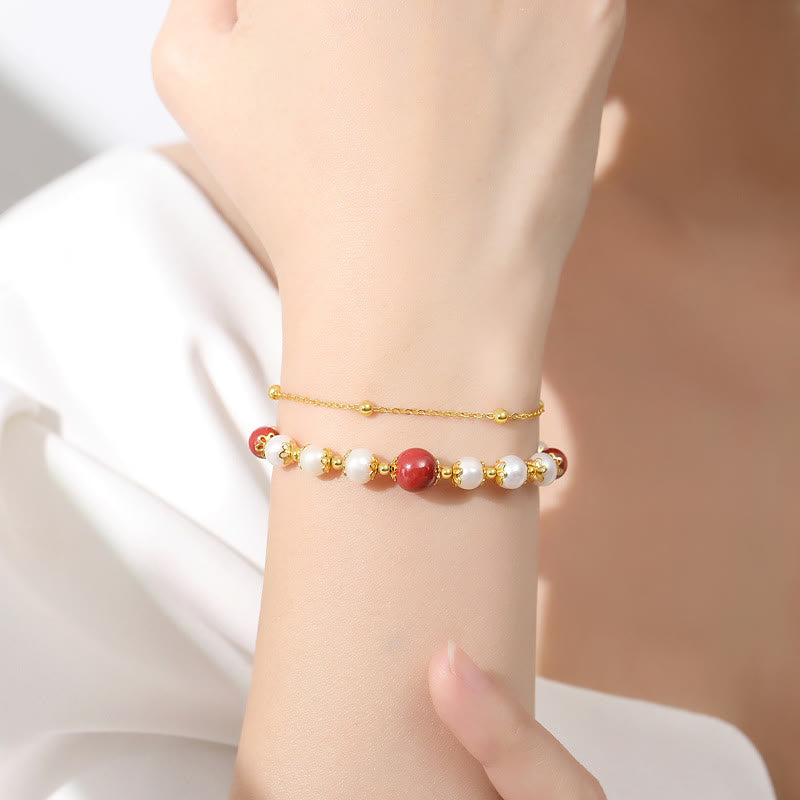 Perlen-Zinnober-Armband aus 925er Silber mit zweireihiger Wisdom-Kette