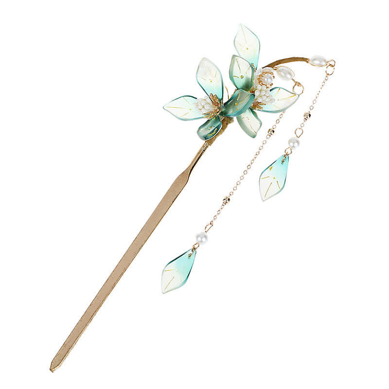 Haarnadel mit Perlen-Blumen-Blatt-Quaste für Ruhe und Reichtum