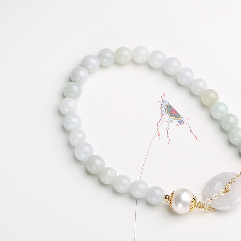 Armband mit Perlen- und Jade-Friedensschnalle für Wohlstand und Heilung