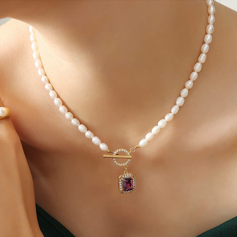 Perlen-Zirkon-Charm-Halskette für Reichtum, Frieden und Ruhe