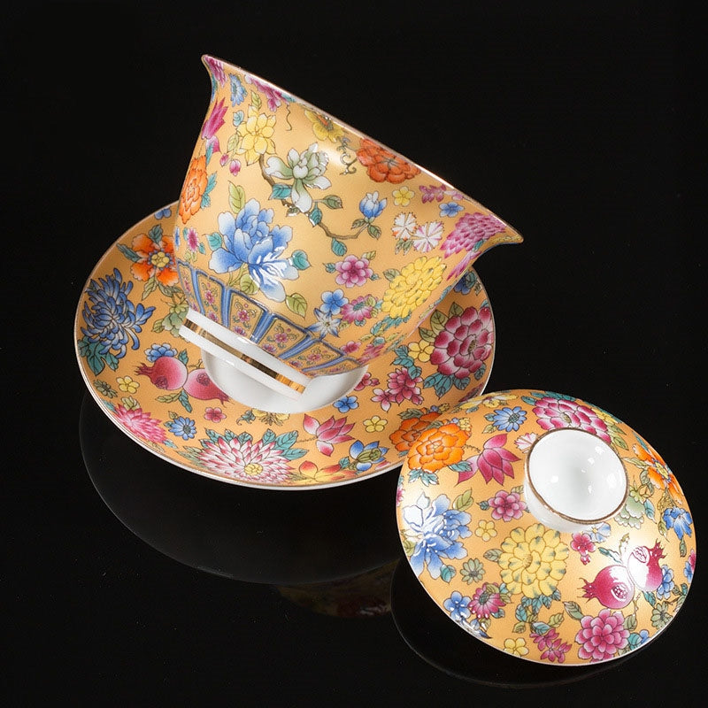 Pfingstrose Keramik Gaiwan Sancai Teetasse 9,5 cm Meditation