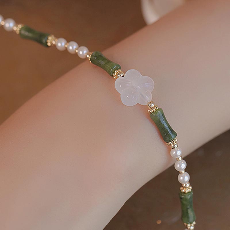 Peridot Bambus Blume Achat Perle Frieden spirituelles Armband