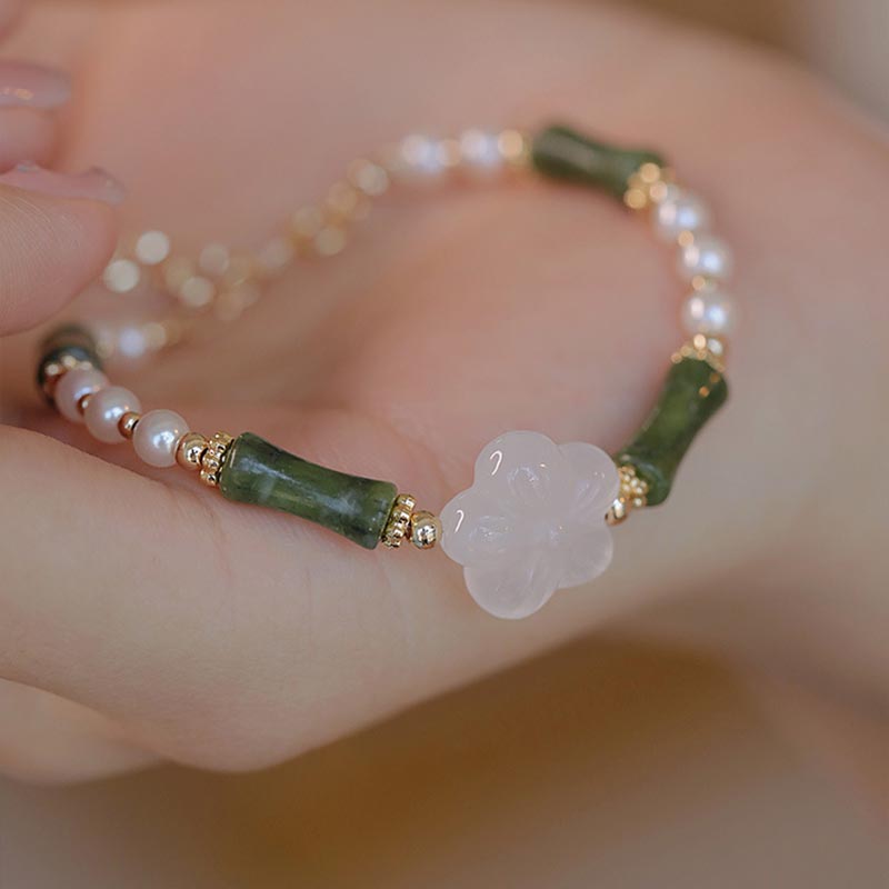 Peridot Bambus Blume Achat Perle Frieden spirituelles Armband
