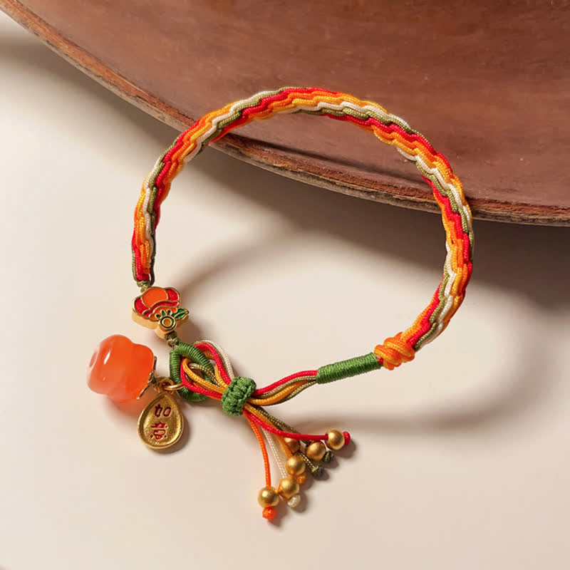 Persimmonroter Achat Reinkarnationsknoten-Armband