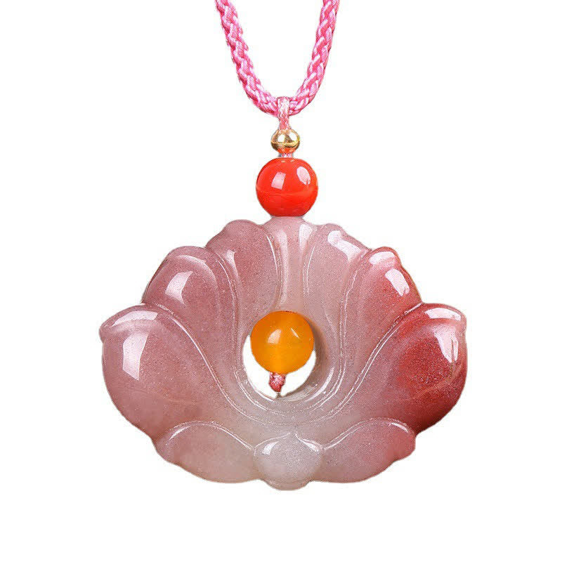 Rosa goldene Seiden-Jade-Lotus-Halskette | Glück & Erneuerung