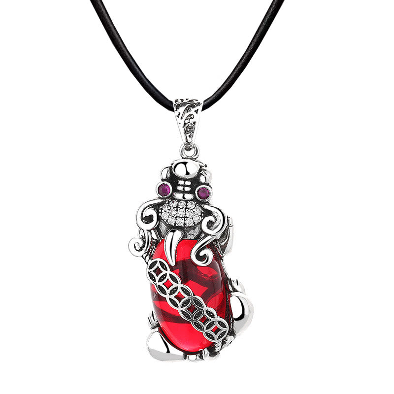 Pixiu-Granat-Kupfermünzen-Halskette für Reichtum und Glück