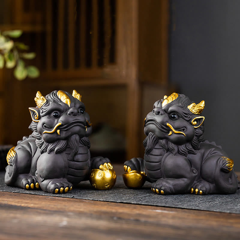 Pixiu-Barrenkugel, violette Ton-Keramik-Reichtumsfigur, 11,5 cm
