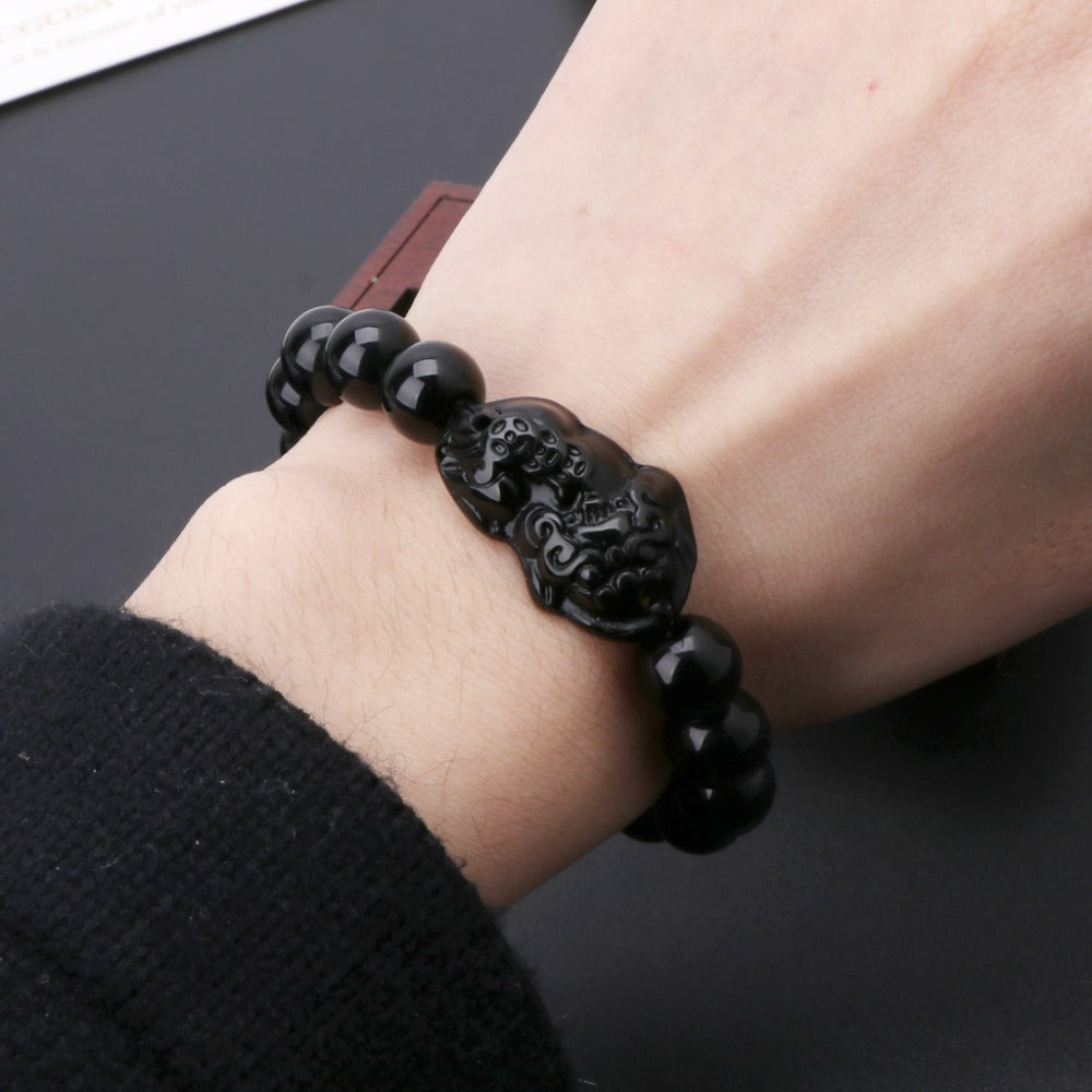 Pixiu Reichtums-Charme Obsidian Armband