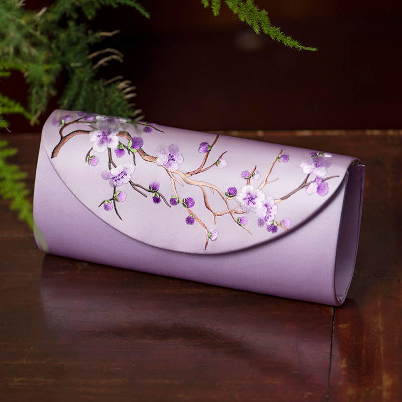 Pflaumenblüten-Tulpen-bestickte Handtasche | Spiritueller Schmuck