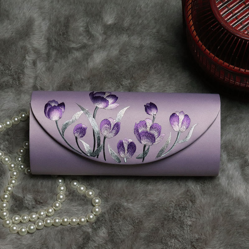 Pflaumenblüten-Tulpen-bestickte Handtasche | Spiritueller Schmuck