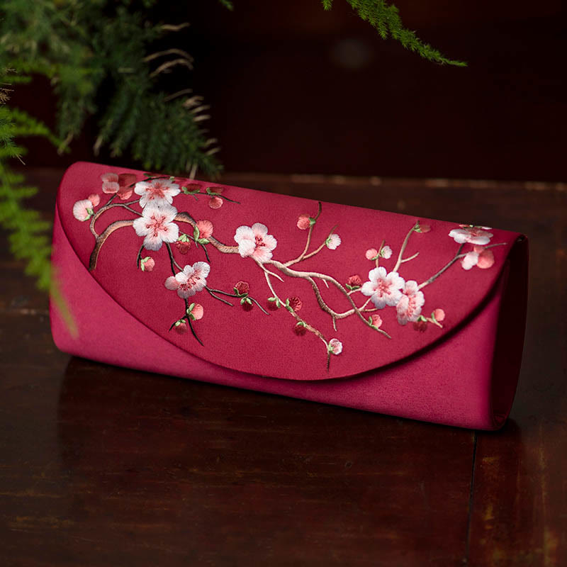 Pflaumenblüten-Tulpen-bestickte Handtasche | Spiritueller Schmuck