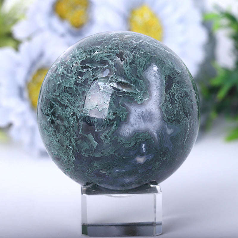 Polished Moss Agate Sphere 2-4.5 Inch Natural Crystal Orb