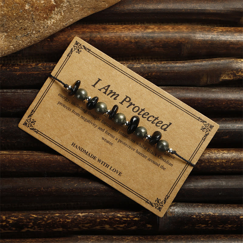 Ich bin geschütztes Armband aus Eisenpyrit und schwarzem Obsidian zum Schutz