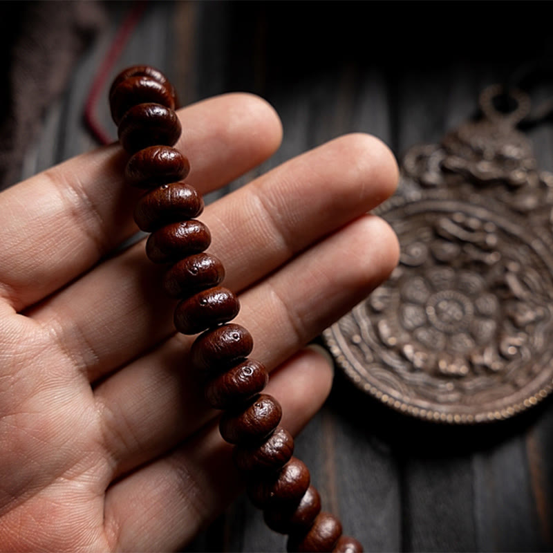 Lila Bodhi-Samen & Hetian Jade Weisheitsarmband 12mm