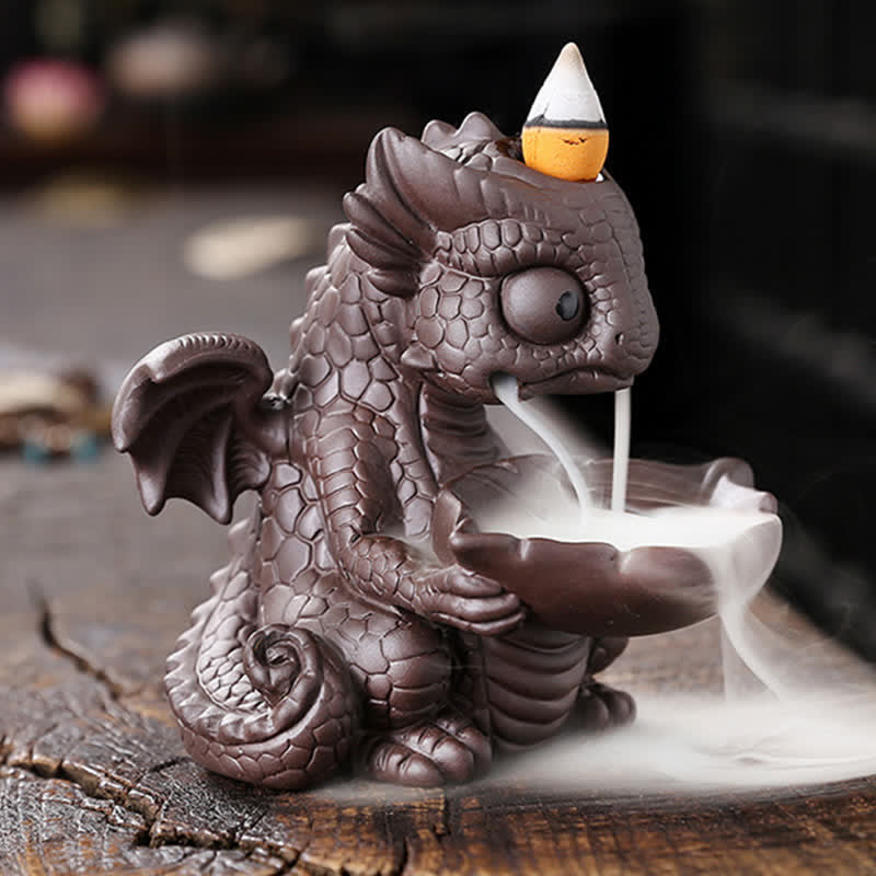 Räuchergefäß aus violettem Ton mit Dinosauriermotiv für Meditation und Rituale