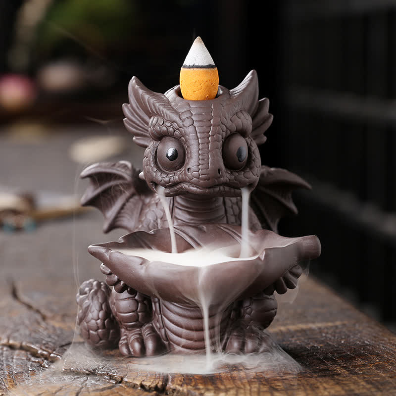 Räuchergefäß aus violettem Ton mit Dinosauriermotiv für Meditation und Rituale