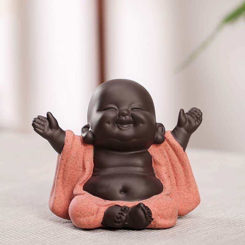 Lachende Buddha-Statue aus lila Ton | Dekoration für Glück und Reichtum