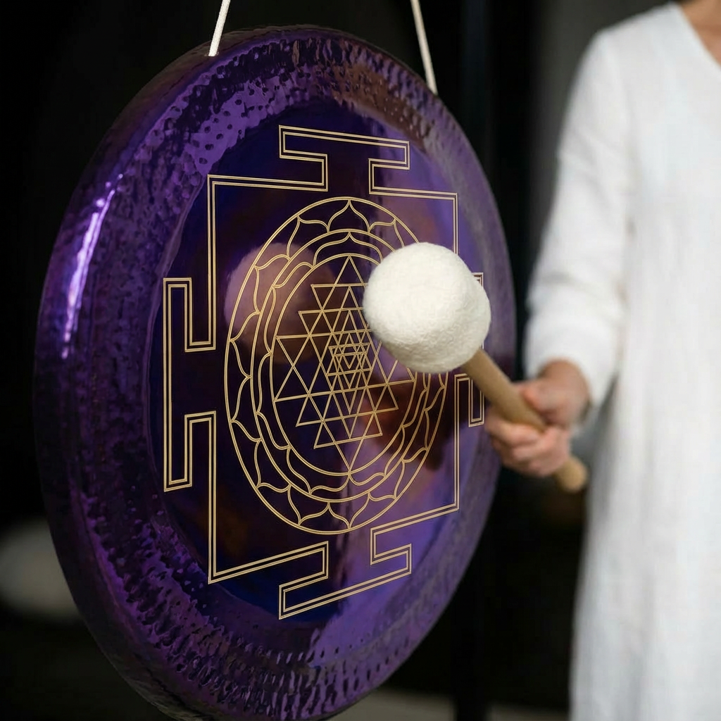 Lila Gong mit heiliger Geometrie für Klangbad