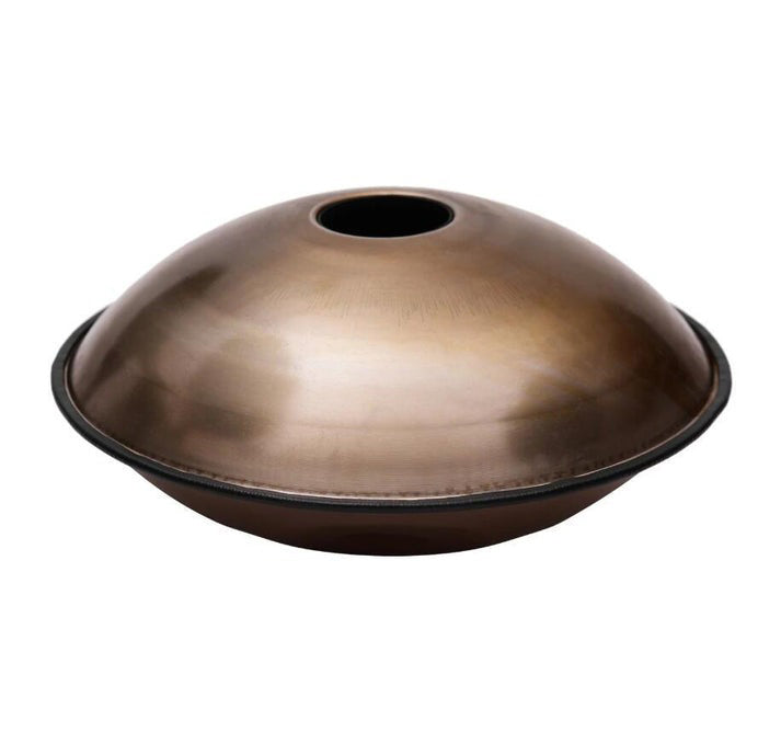 Bronze-colored metal handpan drum with central hole for beginners and music enthusiasts