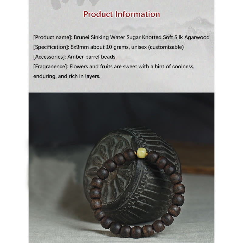 Seltenes Bernsteinarmband aus Brunei-Adlerholz für Gleichgewicht und Ruhe