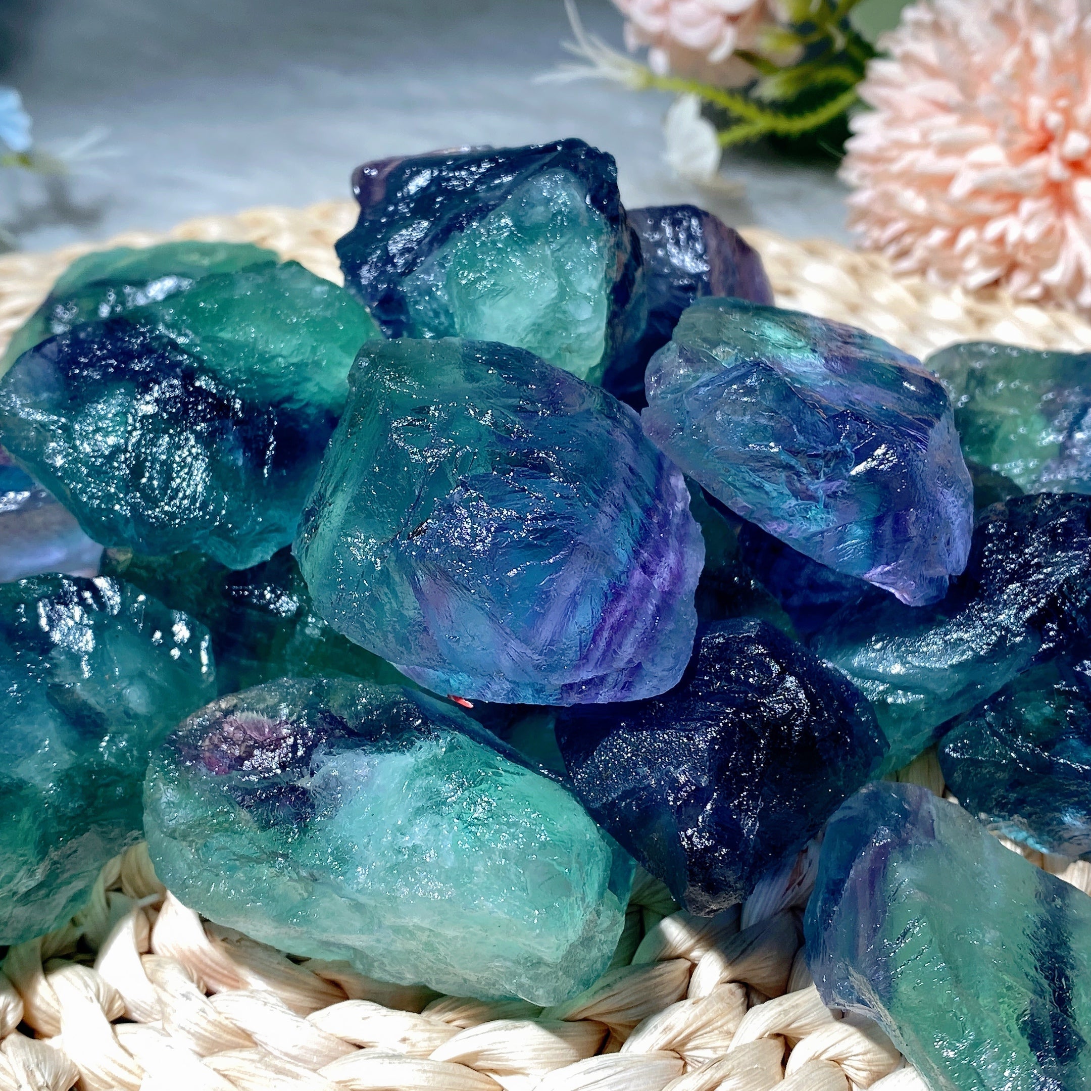 Rohe blaugrüne Fluoritbrocken 25–50 mm, Kristallheilsteine