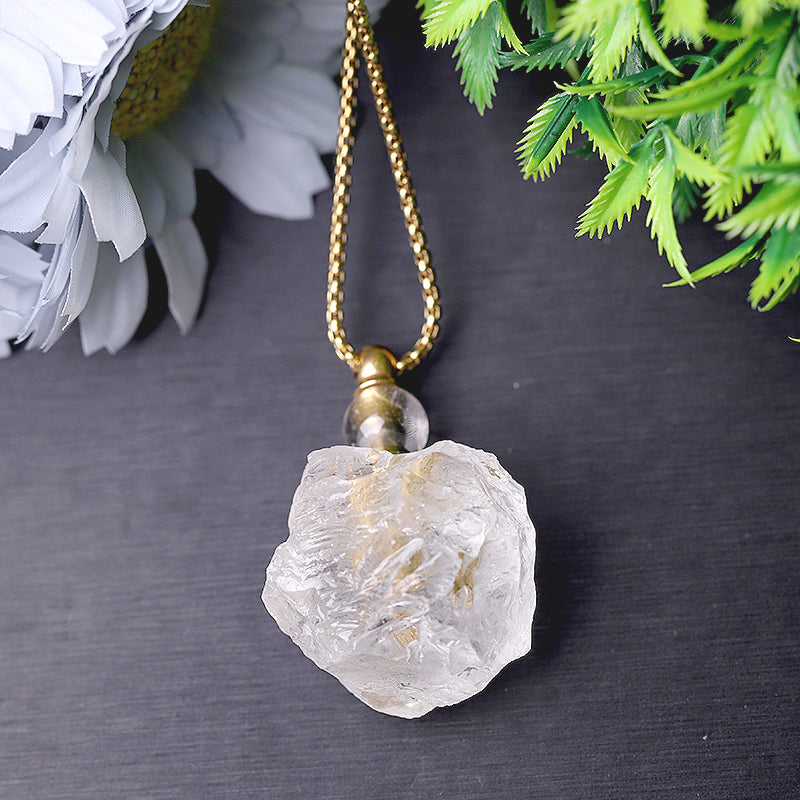 Raw Clear Quartz Bottle Necklace 1.8in for Energy Meditation