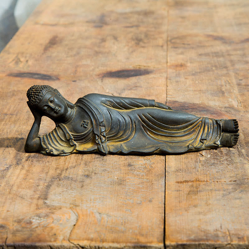 Liegende Buddha-Statue, Eisenpulver, Rostguss, 17,5 cm, Skulptur