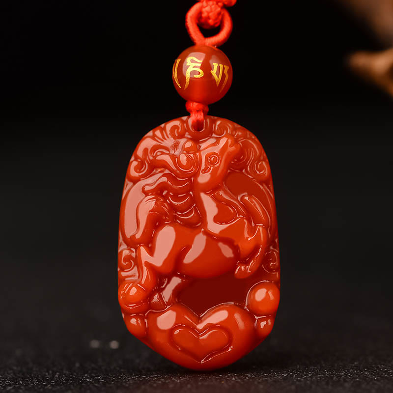 Halskette mit chinesischem Sternzeichen aus rotem Achat für Glück und Vitalität