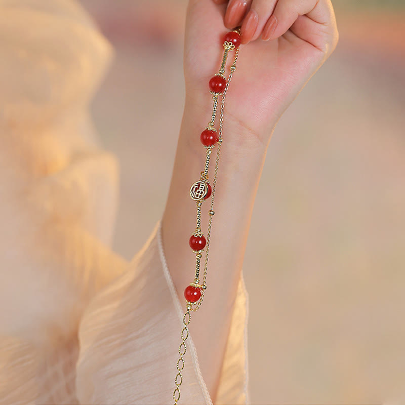 Armband zur Selbstakzeptanz aus rotem Achat mit Fu-Charakter