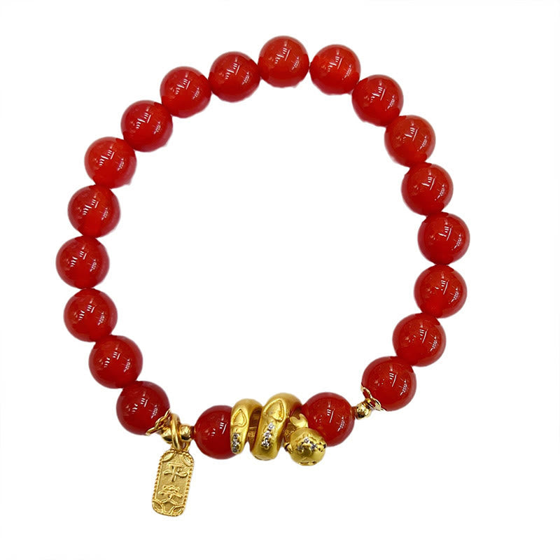 Roter Achat, vergoldetes Kupfer-Selbstvertrauensarmband, 14–16 cm